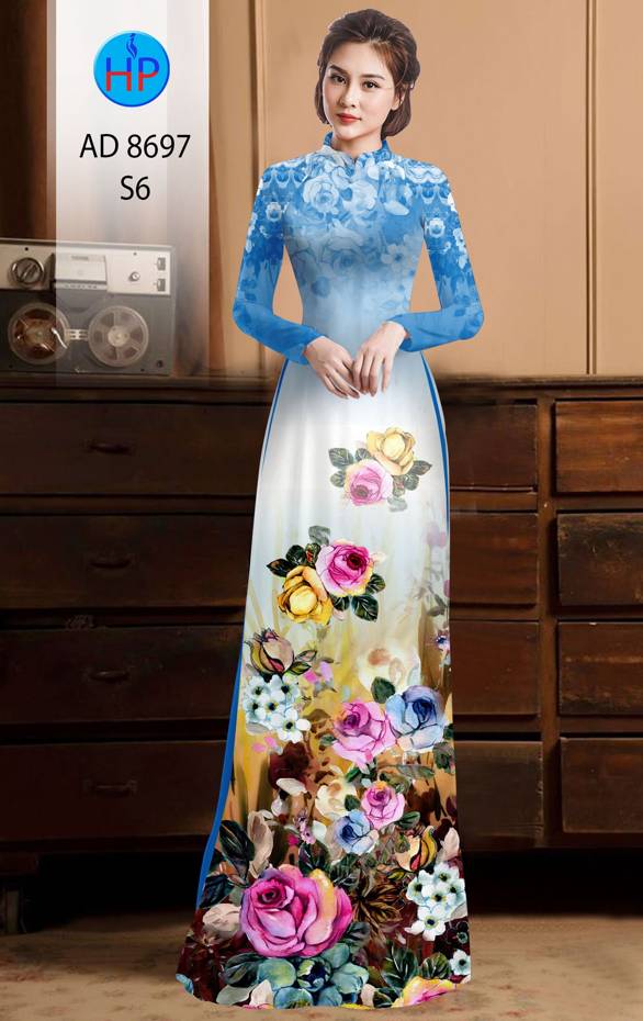 Vải Áo Dài Hoa Hồng kiểu mới AD 8697 41 Vải Áo Dài Hoa Hồng kiểu mới AD 8697