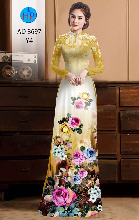 Vải Áo Dài Hoa Hồng kiểu mới AD 8697 43 Vải Áo Dài Hoa Hồng kiểu mới AD 8697