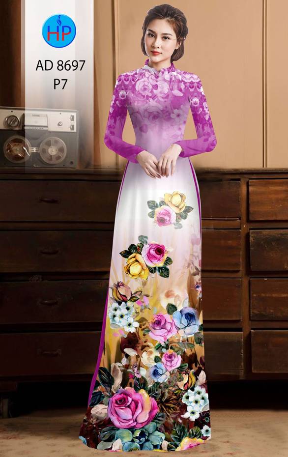 Vải Áo Dài Hoa Hồng kiểu mới AD 8697 40 Vải Áo Dài Hoa Hồng kiểu mới AD 8697