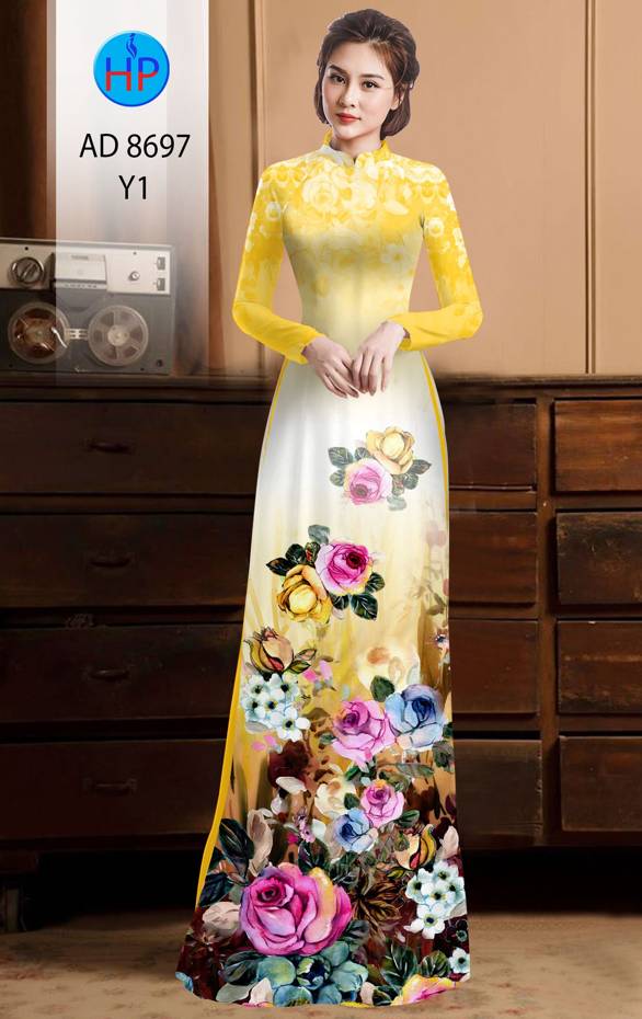 Vải Áo Dài Hoa Hồng kiểu mới AD 8697 46 Vải Áo Dài Hoa Hồng kiểu mới AD 8697