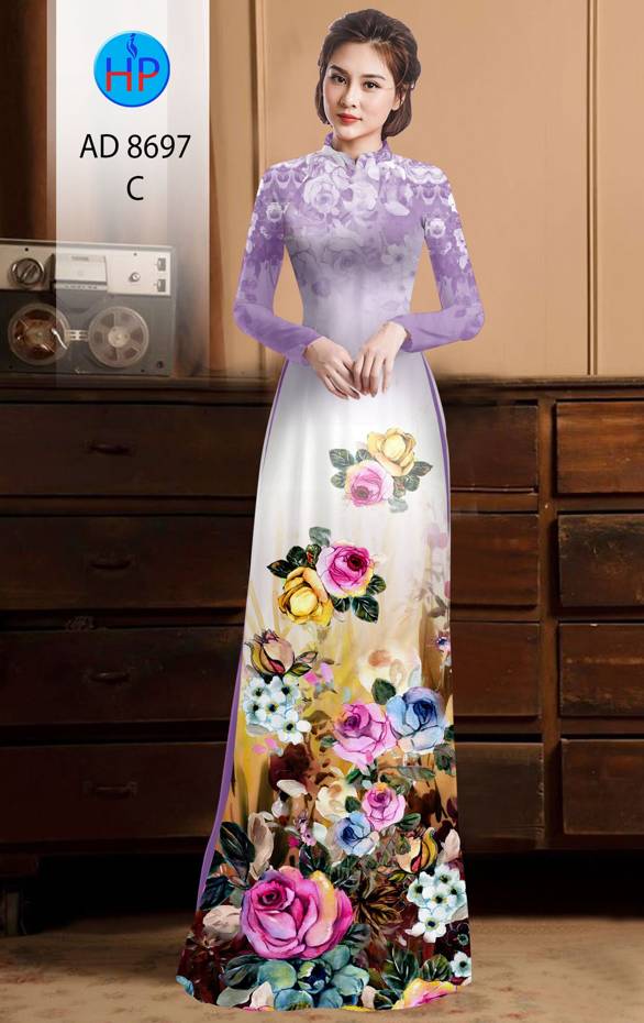 Vải Áo Dài Hoa Hồng kiểu mới AD 8697 48 Vải Áo Dài Hoa Hồng kiểu mới AD 8697