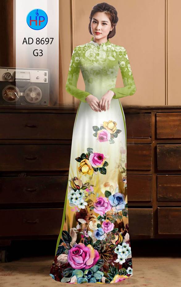 Vải Áo Dài Hoa Hồng kiểu mới AD 8697 47 Vải Áo Dài Hoa Hồng kiểu mới AD 8697