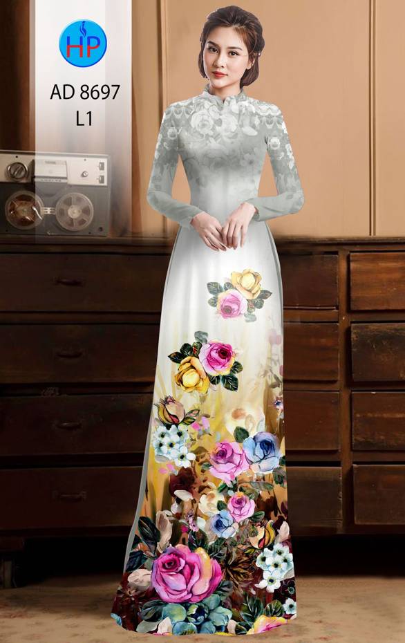 Vải Áo Dài Hoa Hồng kiểu mới AD 8697 45 Vải Áo Dài Hoa Hồng kiểu mới AD 8697