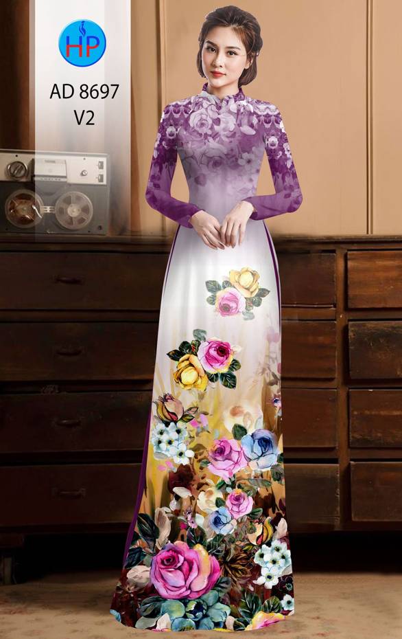 Vải Áo Dài Hoa Hồng kiểu mới AD 8697 44 Vải Áo Dài Hoa Hồng kiểu mới AD 8697