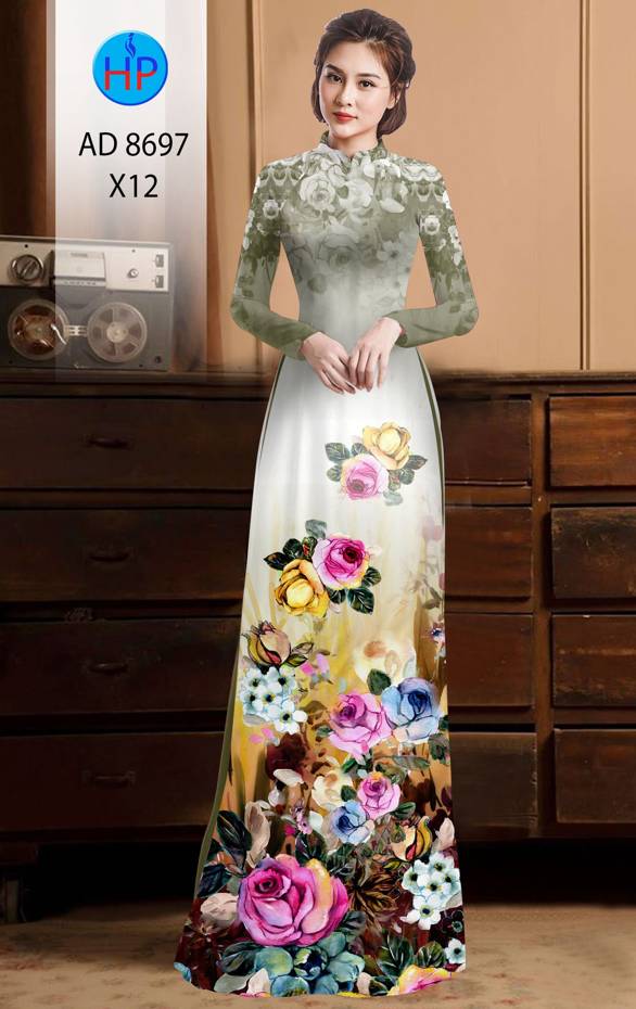 Vải Áo Dài Hoa Hồng kiểu mới AD 8697 49 Vải Áo Dài Hoa Hồng kiểu mới AD 8697