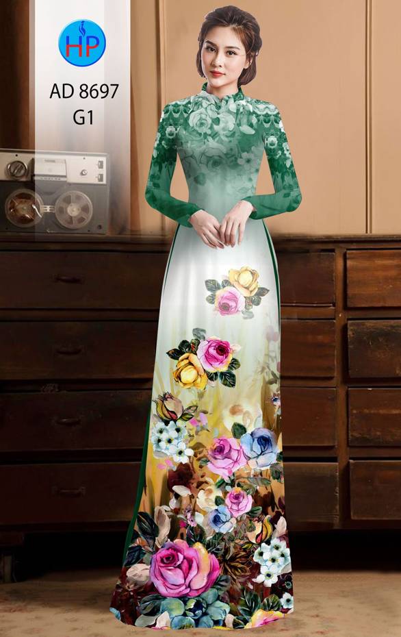 Vải Áo Dài Hoa Hồng kiểu mới AD 8697 50 Vải Áo Dài Hoa Hồng kiểu mới AD 8697