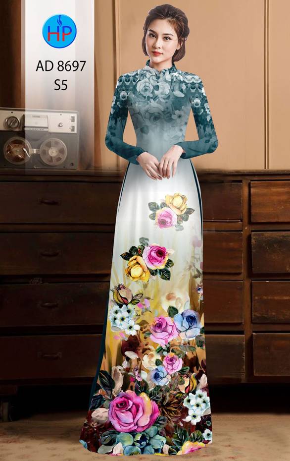 Vải Áo Dài Hoa Hồng kiểu mới AD 8697 51 Vải Áo Dài Hoa Hồng kiểu mới AD 8697