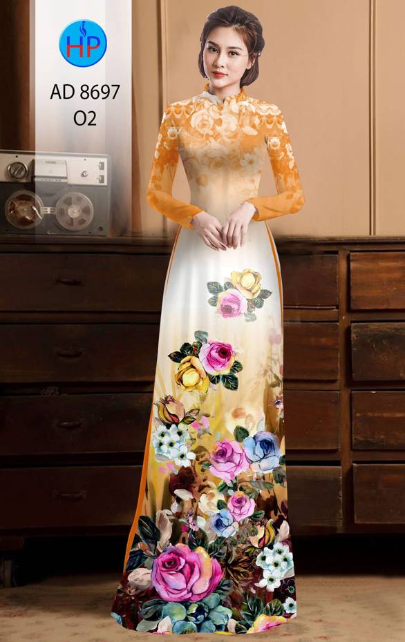 Vải Áo Dài Hoa Hồng kiểu mới AD 8697 52 Vải Áo Dài Hoa Hồng kiểu mới AD 8697