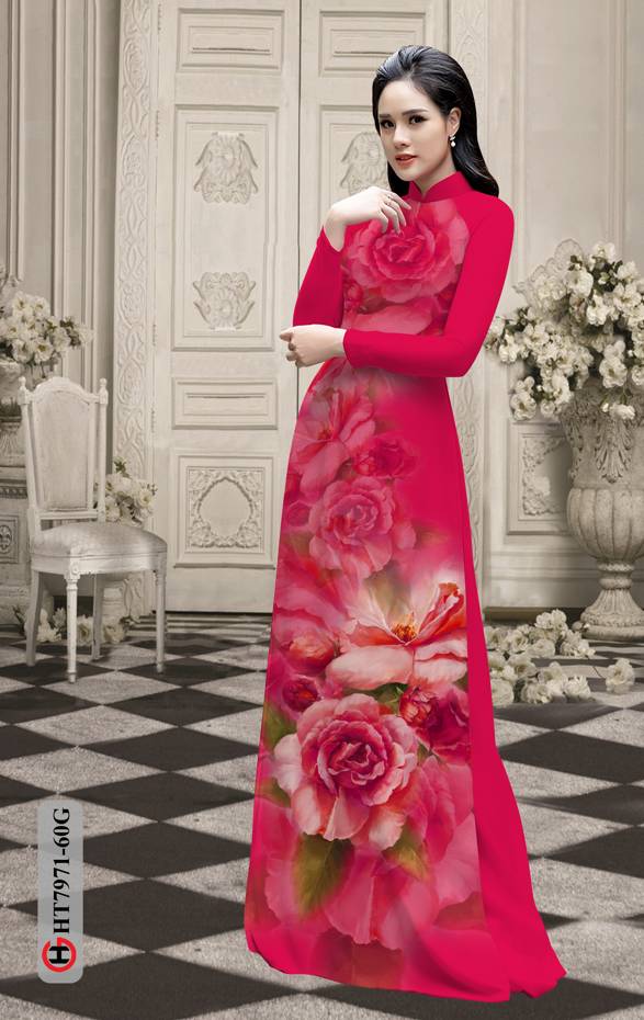 Vải Áo Dài Hoa Hồng kiểu mới AD HT7971 34 Vải Áo Dài Hoa Hồng kiểu mới AD HT7971