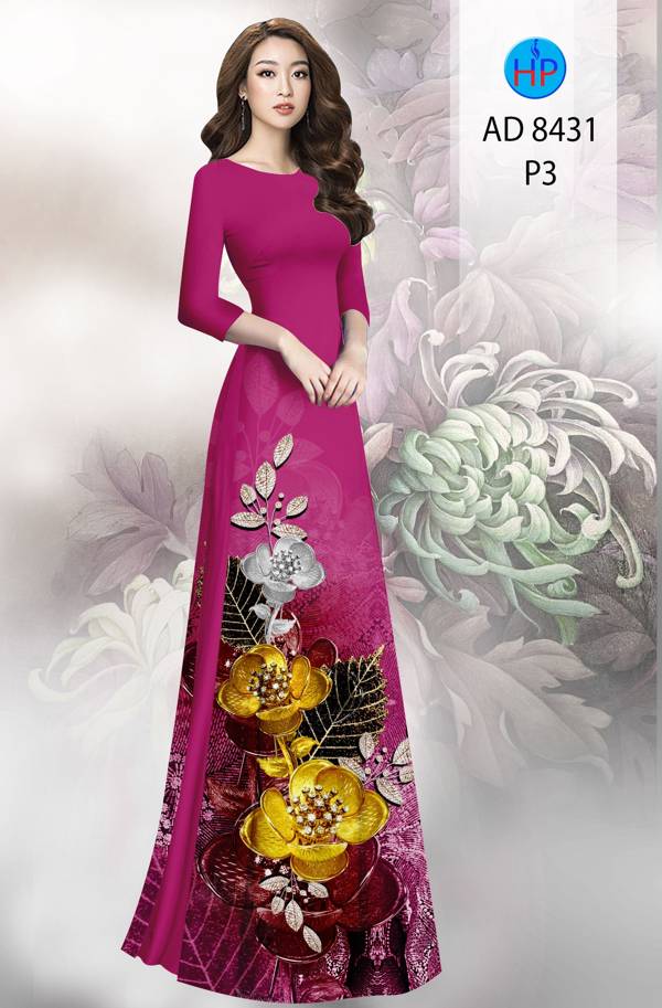 Vải Áo Dài Hoa In 3D thiết kế 2021 AD 8431 41 Vải Áo Dài Hoa In 3D thiết kế 2021 AD 8431