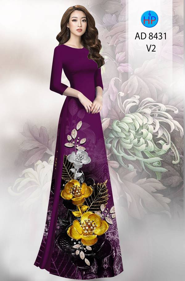 Vải Áo Dài Hoa In 3D thiết kế 2021 AD 8431 50 Vải Áo Dài Hoa In 3D thiết kế 2021 AD 8431