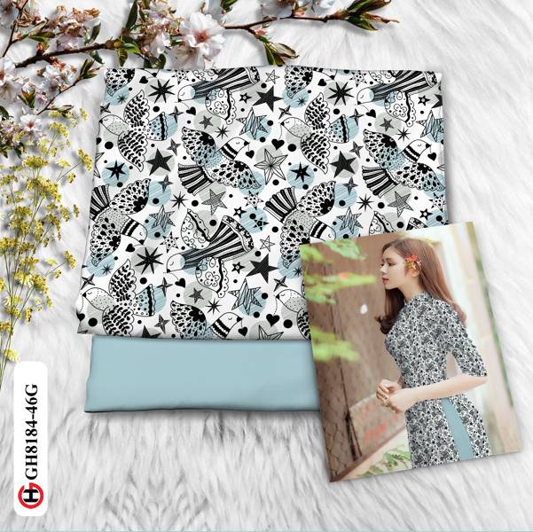 Vải Áo Dài Hình Con Chim Kiểu Mới AD GH8184 38 Vải Áo Dài Hình Con Chim Kiểu Mới AD GH8184