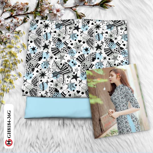 Vải Áo Dài Hình Con Chim Kiểu Mới AD GH8184 42 Vải Áo Dài Hình Con Chim Kiểu Mới AD GH8184