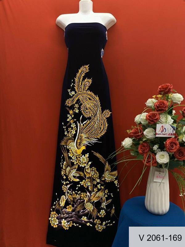 Vải Áo Dài Nhung Vẽ Tay Chim Công Cao Cấp Vừa Ra  AD V2061-169