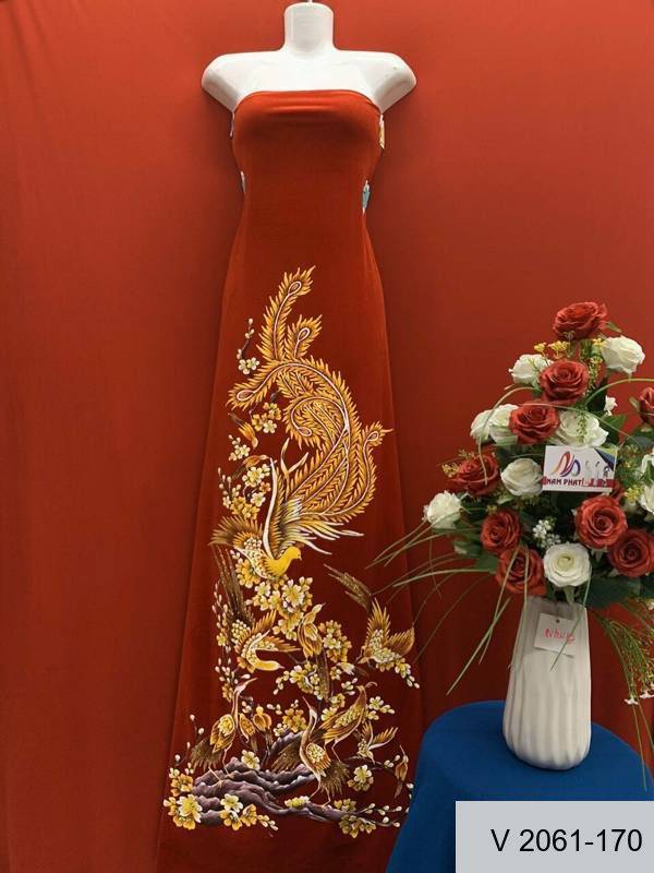 Vải Áo Dài Nhung Vẽ Tay Chim Công Cao Cấp Vừa Ra  AD V2061-169