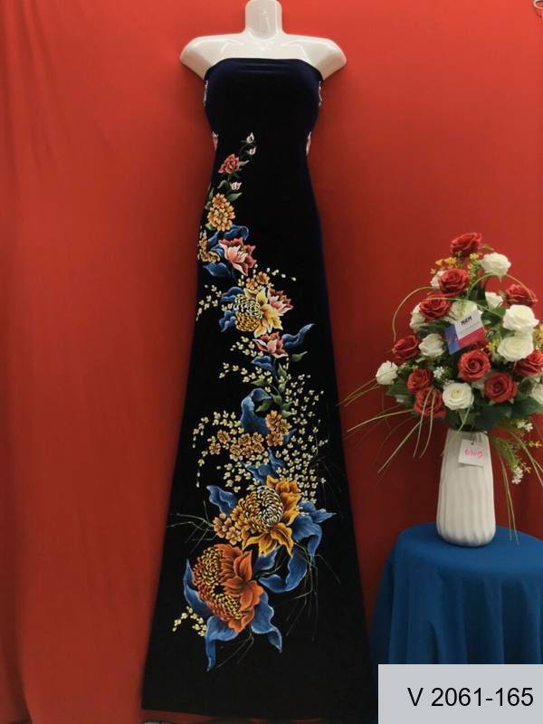 Vải Áo Dài Nhung Vẽ Tay Hình Hoa Cao Cấp Vừa Ra  AD V2061-157