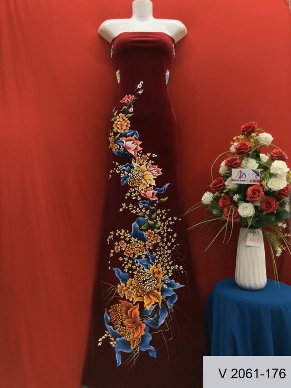 Vải Áo Dài Nhung Vẽ Tay Hình Hoa Cao Cấp Vừa Ra  AD V2061-157