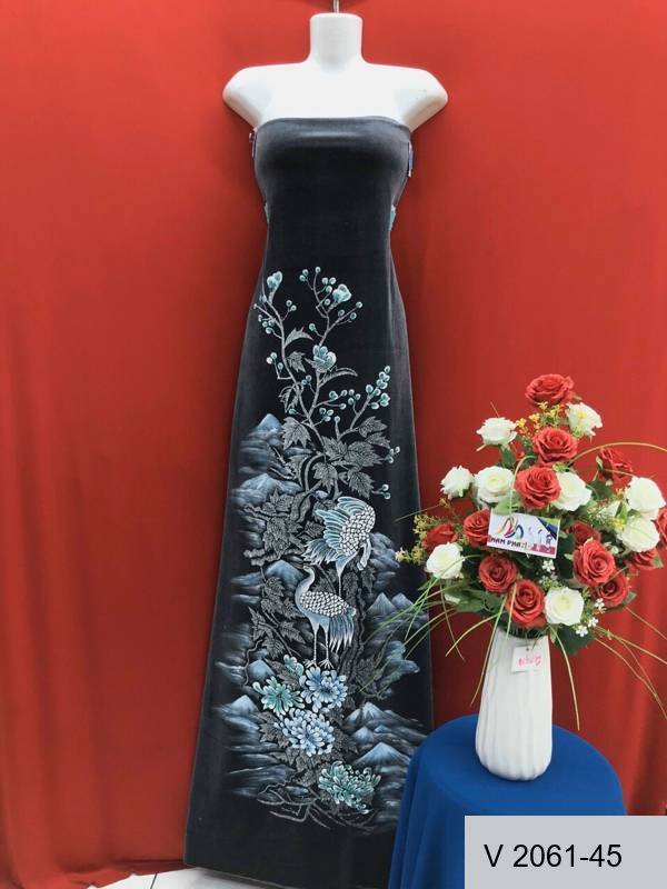 Vải Áo Dài Nhung Vẽ Chim Hạc Vừa Ra AD V2061-45 4 Vải Áo Dài Nhung Vẽ Chim Hạc Vừa Ra AD V2061-45