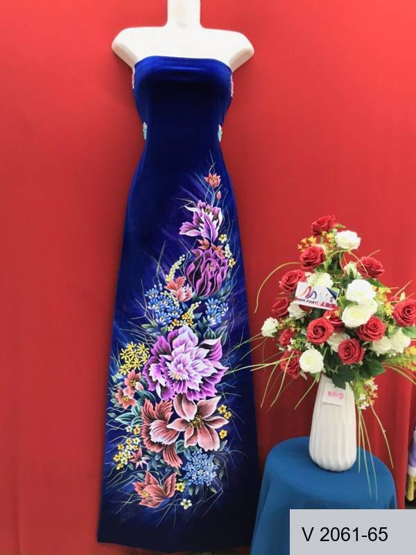 Vải Áo Dài Nhung Vẽ Tay Hình Hoa Cao Cấp Mới Ra AD V2061-65