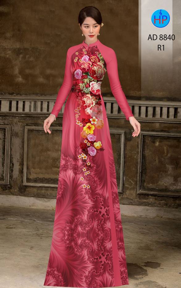 Vải Áo Dài Hoa Hồng Kiểu Mới AD 8840 52 Vải Áo Dài Hoa Hồng Kiểu Mới AD 8840