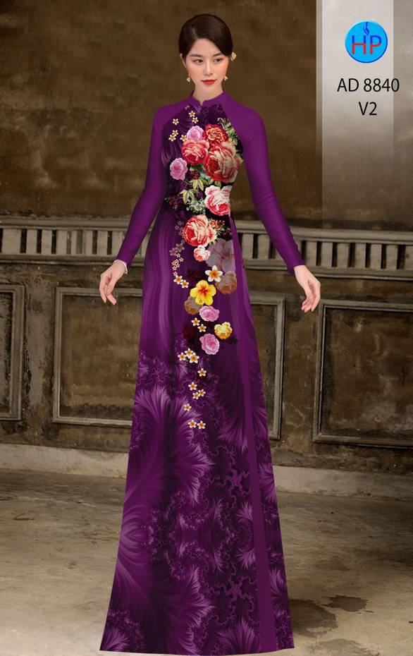 Vải Áo Dài Hoa Hồng Kiểu Mới AD 8840 55 Vải Áo Dài Hoa Hồng Kiểu Mới AD 8840