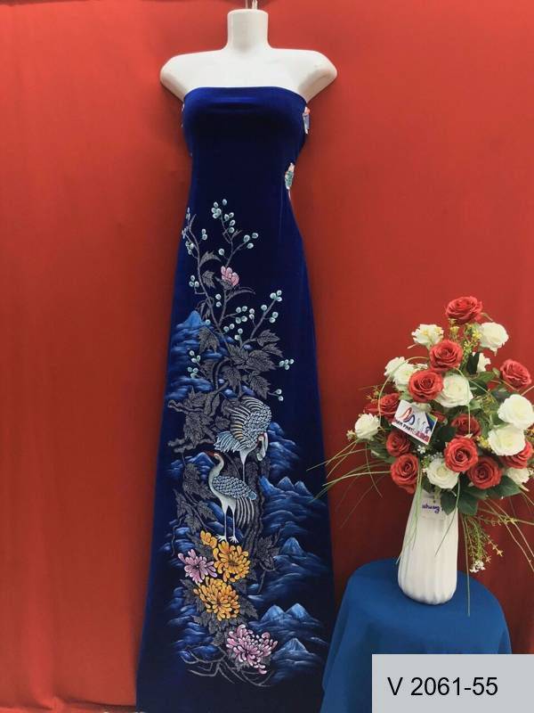 Vải Áo Dài Nhung Vẽ Chim Hạc Mới Ra AD V2061-55 4 Vải Áo Dài Nhung Vẽ Chim Hạc Mới Ra AD V2061-55