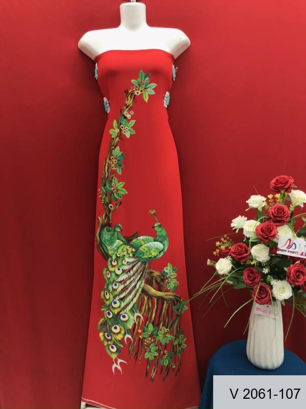 Vải Áo Dài Nhung Vẽ Chim Công Kiểu Mới AD V2061-107 4 Vải Áo Dài Nhung Vẽ Chim Công Kiểu Mới AD V2061-107