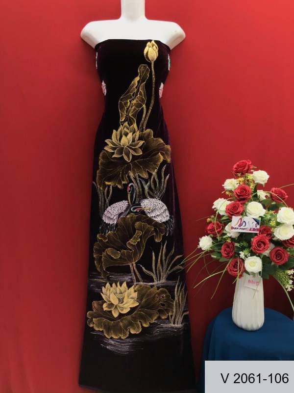 Vải Áo Dài Nhung Vẽ Hoa Sen Kiểu Mới AD V2061-106 4 Vải Áo Dài Nhung Vẽ Hoa Sen Kiểu Mới AD V2061-106