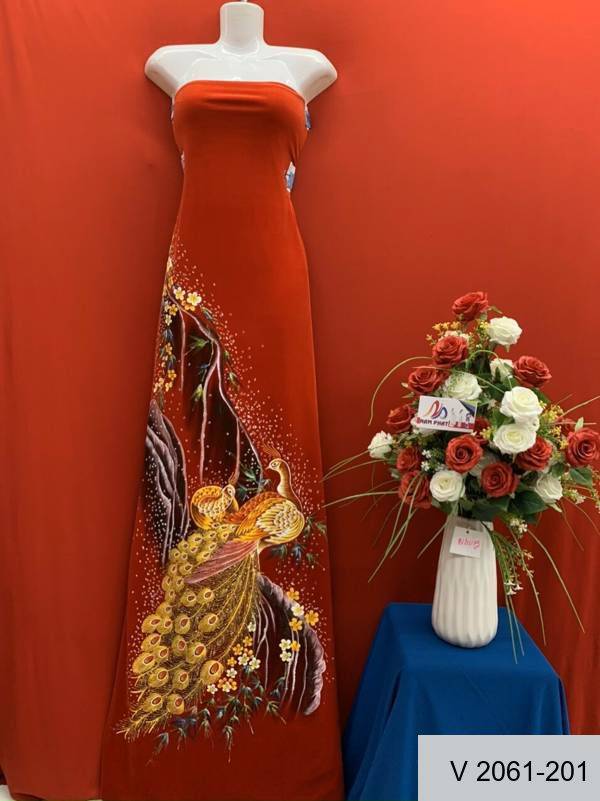 Vải Áo Dài Nhung Vẽ Chim Công Độc Đáo AD V2061-201 4 Vải Áo Dài Nhung Vẽ Chim Công Độc Đáo AD V2061-201