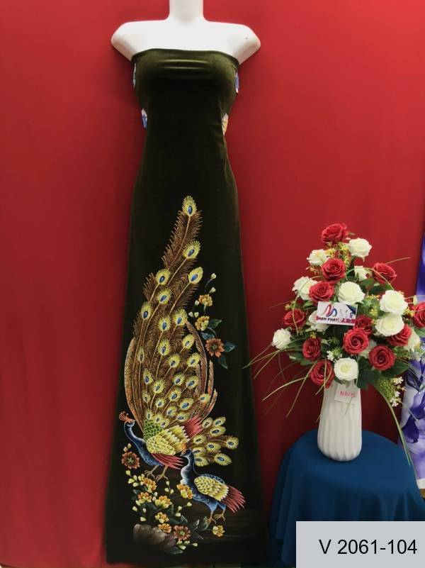 Vải Áo Dài Nhung Vẽ Chim Công Độc Đáo AD V2061-104 4 Vải Áo Dài Nhung Vẽ Chim Công Độc Đáo AD V2061-104