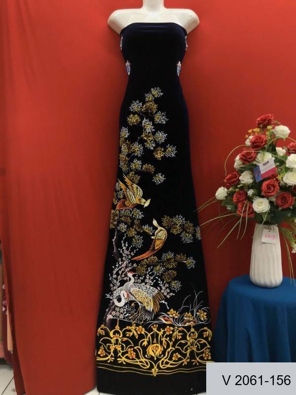 Vải Áo Dài Nhung Vẽ Chim Công Độc Đáo AD V2061-156 4 Vải Áo Dài Nhung Vẽ Chim Công Độc Đáo AD V2061-156