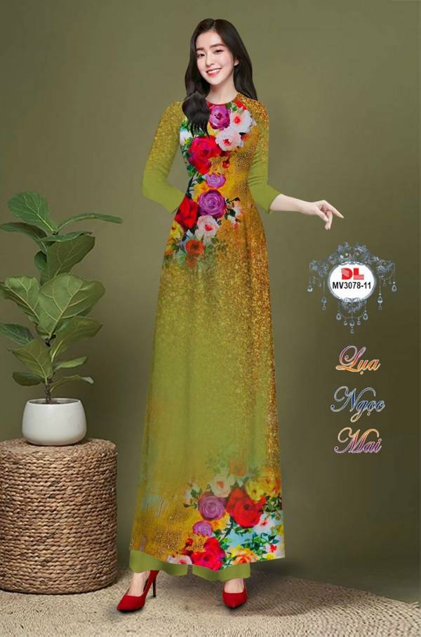Vải Áo Dài Hoa In 3D Độc Đáo AD MV3078 34 Vải Áo Dài Hoa In 3D Độc Đáo AD MV3078