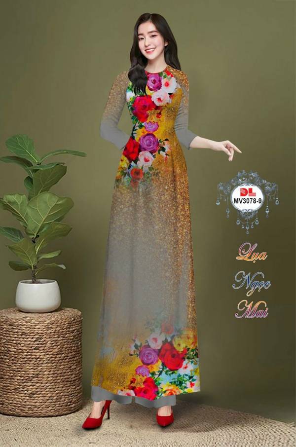 Vải Áo Dài Hoa In 3D Độc Đáo AD MV3078 36 Vải Áo Dài Hoa In 3D Độc Đáo AD MV3078