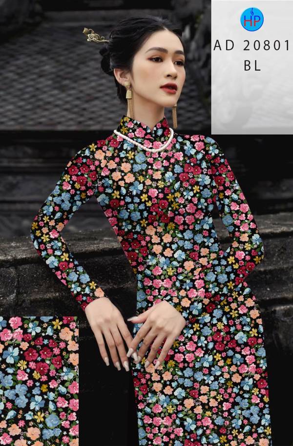 Vải Áo Dài Hoa Nhí Kiểu Mới AD 20801 44 Vải Áo Dài Hoa Nhí Kiểu Mới AD 20801