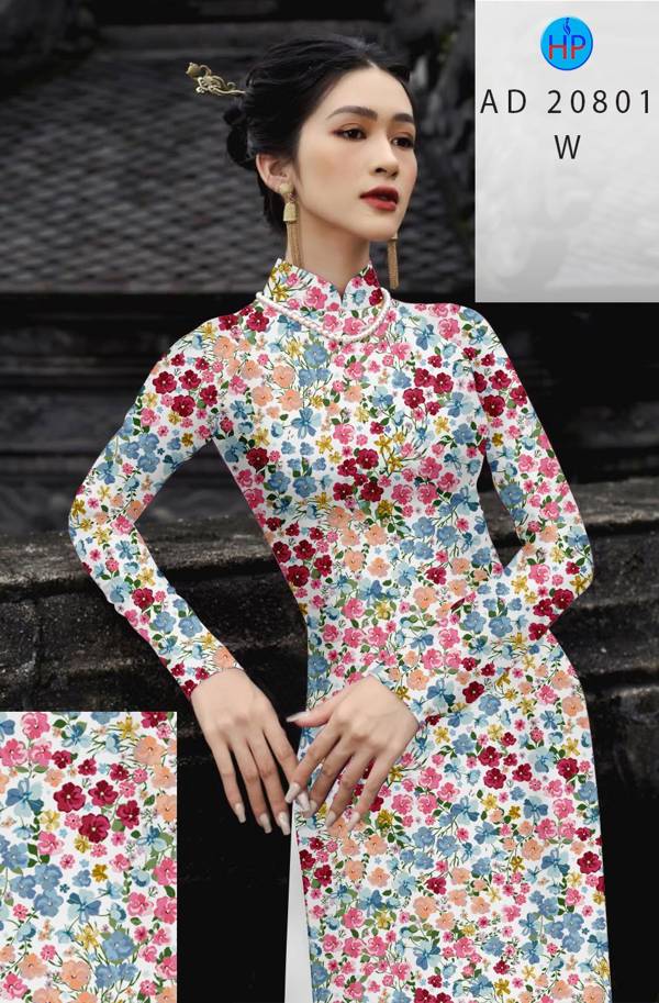 Vải Áo Dài Hoa Nhí Kiểu Mới AD 20801 43 Vải Áo Dài Hoa Nhí Kiểu Mới AD 20801