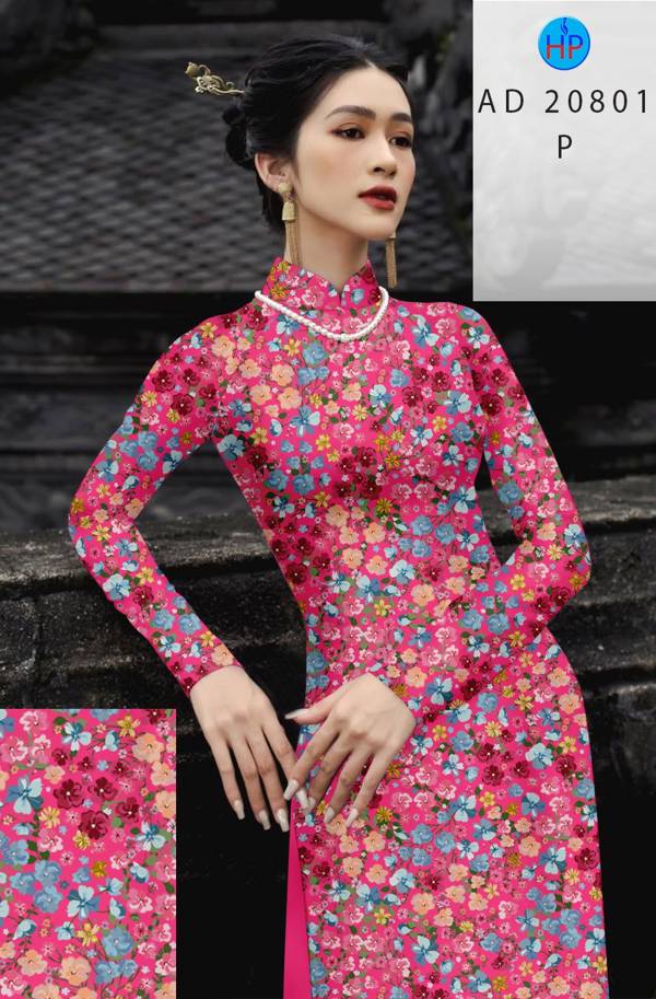Vải Áo Dài Hoa Nhí Kiểu Mới AD 20801 48 Vải Áo Dài Hoa Nhí Kiểu Mới AD 20801