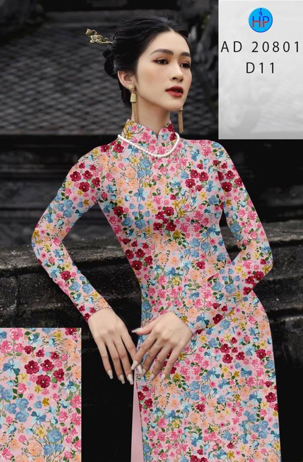 Vải Áo Dài Hoa Nhí Kiểu Mới AD 20801 55 Vải Áo Dài Hoa Nhí Kiểu Mới AD 20801