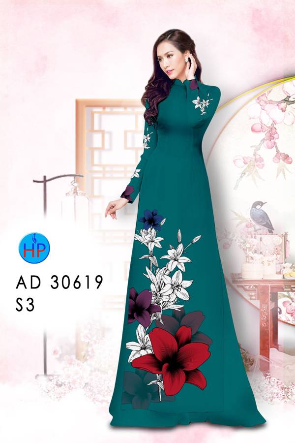 Vải Áo Dài Hoa In 3D Kiểu Mới AD 30619 40 Vải Áo Dài Hoa In 3D Kiểu Mới AD 30619