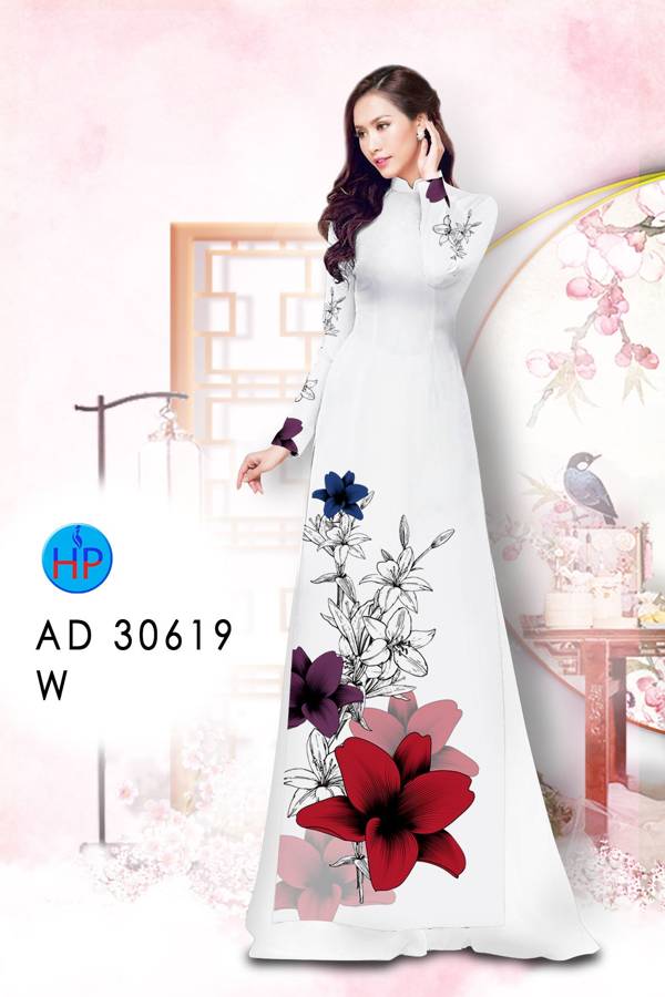 Vải Áo Dài Hoa In 3D Kiểu Mới AD 30619 48 Vải Áo Dài Hoa In 3D Kiểu Mới AD 30619