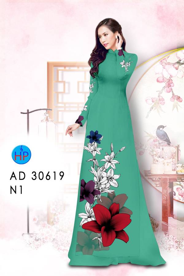 Vải Áo Dài Hoa In 3D Kiểu Mới AD 30619 45 Vải Áo Dài Hoa In 3D Kiểu Mới AD 30619