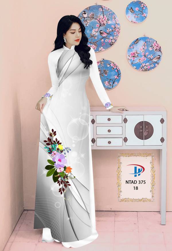 Vải Áo Dài Hoa In 3D Kiểu Mới AD NTAD375 58 Vải Áo Dài Hoa In 3D Kiểu Mới AD NTAD375