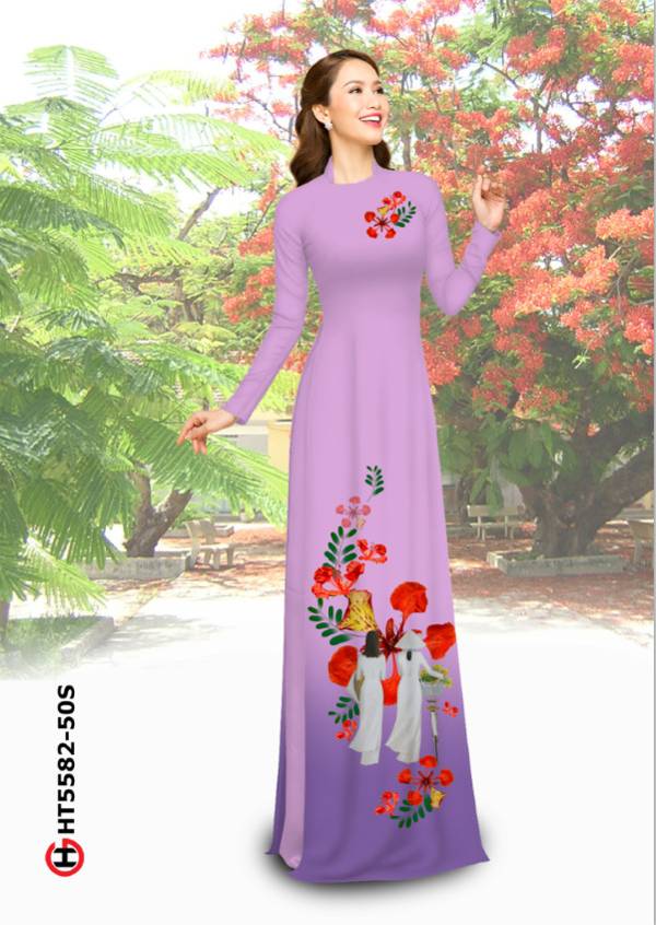 Vải Áo Dài Hoa Phượng Mới Ra AD HT5582 40 Vải Áo Dài Hoa Phượng Mới Ra AD HT5582
