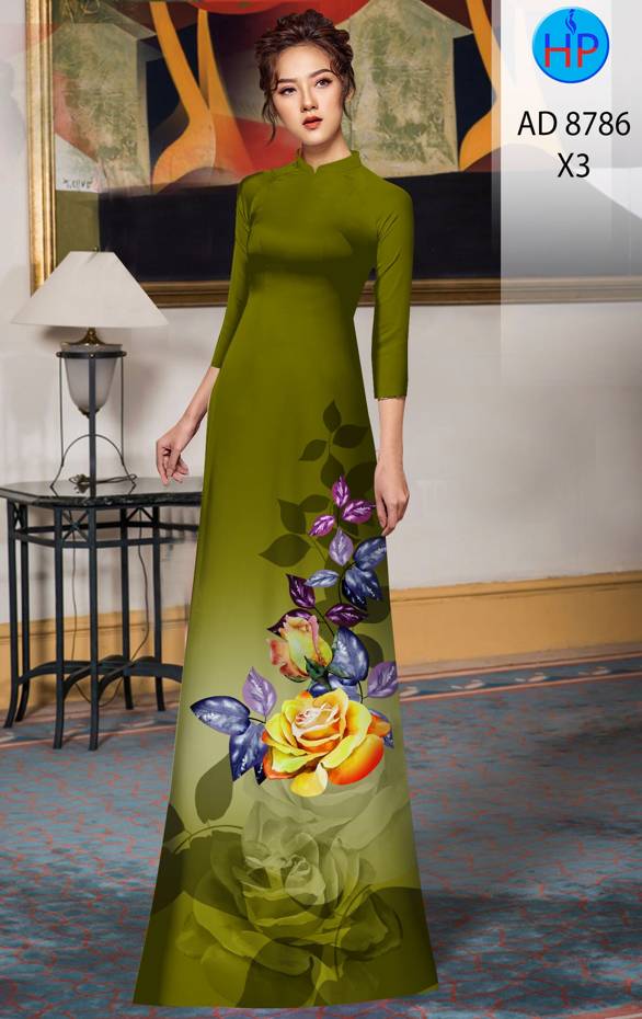 Vải Áo Dài Hoa Hồng Kiểu Mới AD 8786 37 Vải Áo Dài Hoa Hồng Kiểu Mới AD 8786
