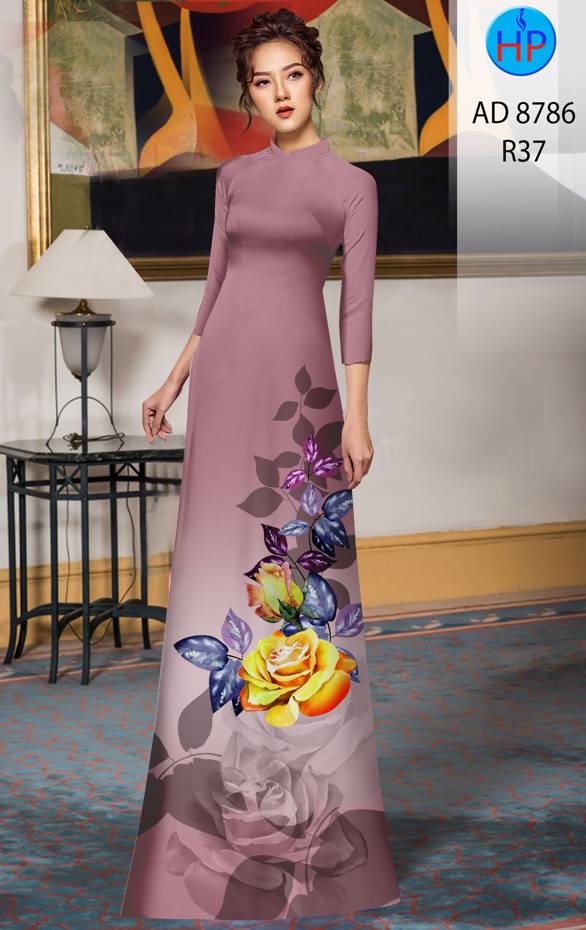 Vải Áo Dài Hoa Hồng Kiểu Mới AD 8786 46 Vải Áo Dài Hoa Hồng Kiểu Mới AD 8786