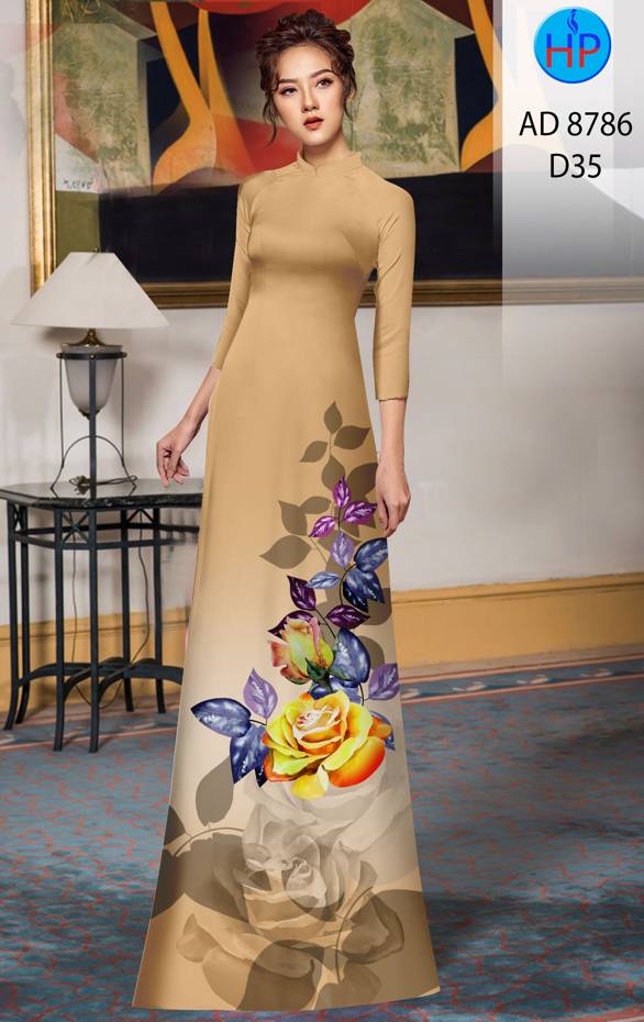 Vải Áo Dài Hoa Hồng Kiểu Mới AD 8786 48 Vải Áo Dài Hoa Hồng Kiểu Mới AD 8786