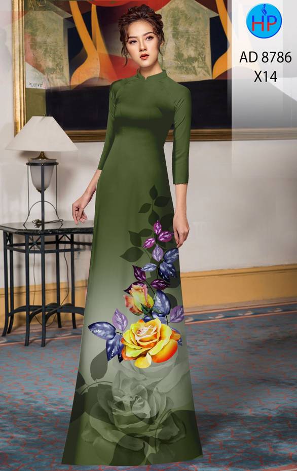 Vải Áo Dài Hoa Hồng Kiểu Mới AD 8786 49 Vải Áo Dài Hoa Hồng Kiểu Mới AD 8786