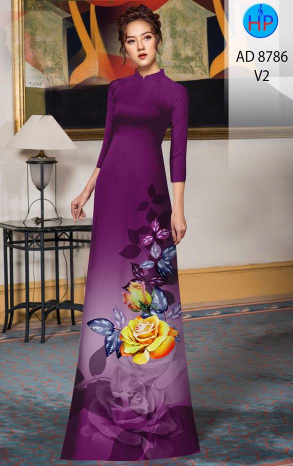 Vải Áo Dài Hoa Hồng Kiểu Mới AD 8786 52 Vải Áo Dài Hoa Hồng Kiểu Mới AD 8786