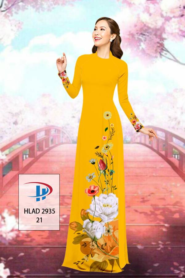 Vải Áo Dài Hoa In 3D Thiết Kế 2021 AD HLAD2935