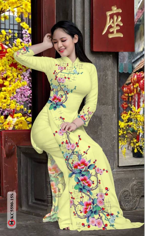 Vải Áo Dài Hoa In 3D Độc Đáo AD KC5590 36 Vải Áo Dài Hoa In 3D Độc Đáo AD KC5590