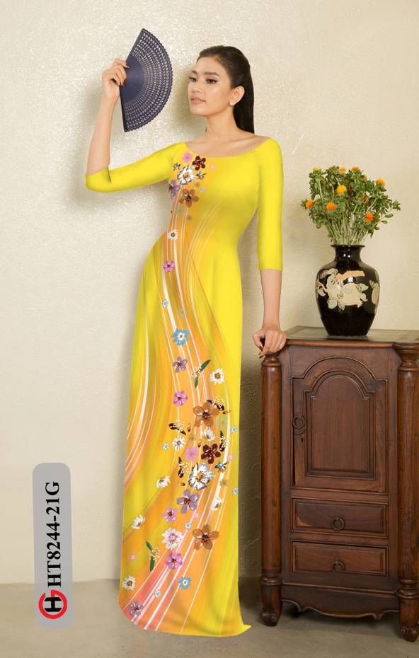 Vải Áo Dài Hoa In 3D Thiết Kế 2021 AD HT8244 33 Vải Áo Dài Hoa In 3D Thiết Kế 2021 AD HT8244
